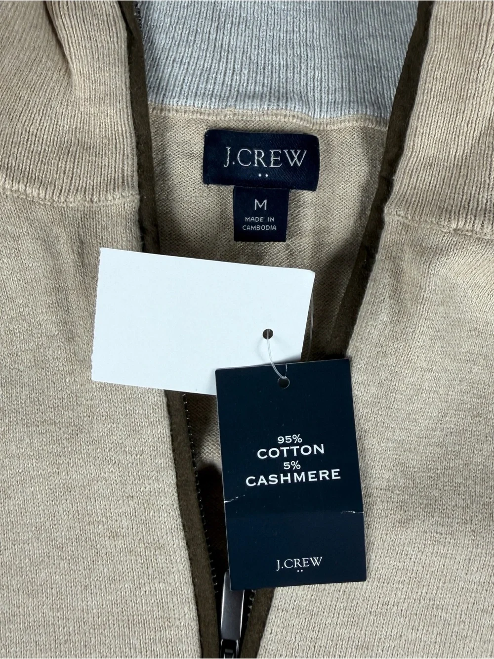 J Crew Sweater Mens Medium Tan Cotton Cashmere Blend 1/4 Zip Pullover Preppy